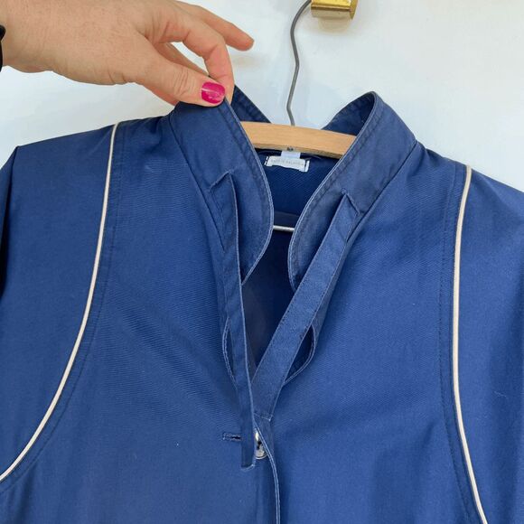 VTG Raindrops by Fleet Street Navy Trench Coat Cream Piping 70s 80s Retro - Picture 12 of 13